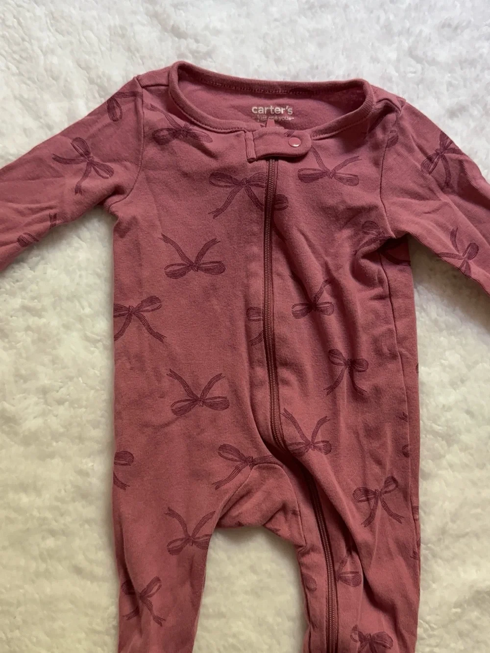 Carter's Rose-Mauve Bow Print Footed One-Piece